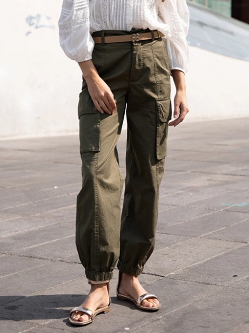 Vanessa Bruno Olive Cargo Jogger Pants Size 4 100%Cotton